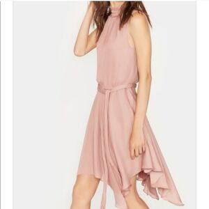 NWT Halston Heritage 6 Blush Pink Dress Smocked High Neck Blouson Sash Tie Waist